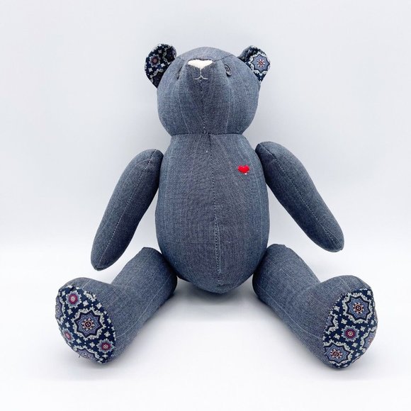 Vintage Handmade Jointed Teddy Bear Pinstripe Paisley Pattern Daddy Bear Inc Tag - Picture 8 of 12